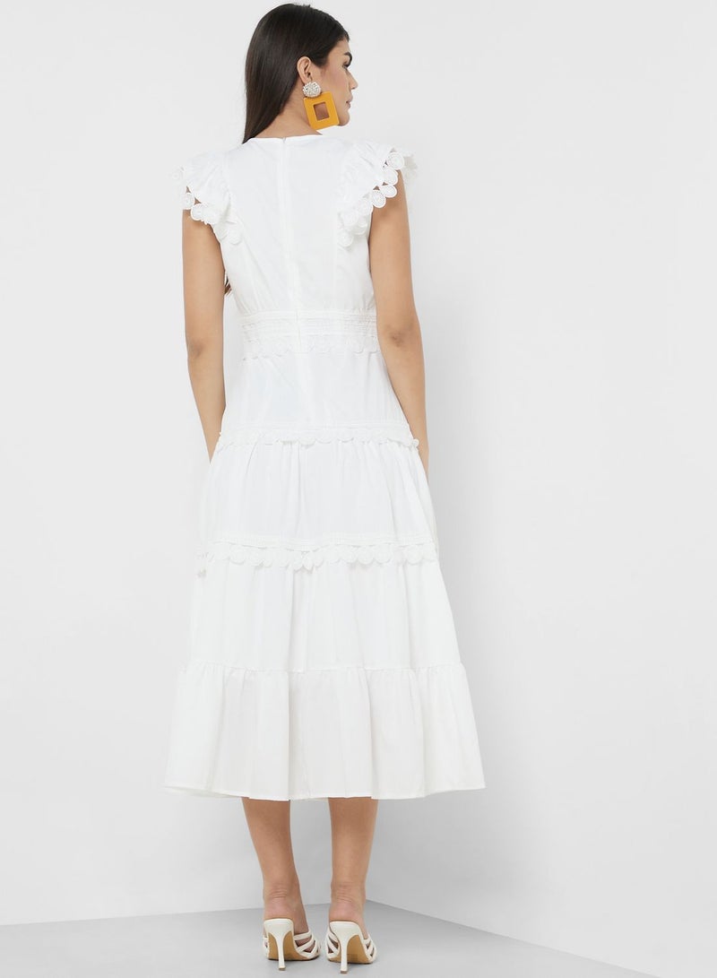 Dress With Tiered Lace Trim