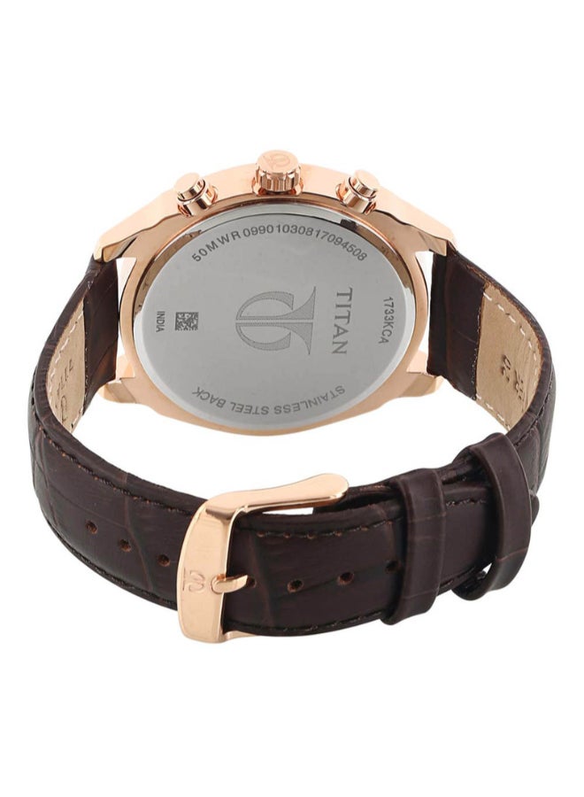 Men Analog Round Shape Leather Wrist Watch - 1733KL03 - 48 Mm