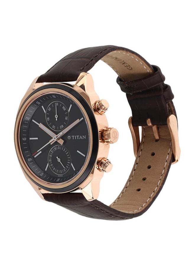 Men Analog Round Shape Leather Wrist Watch - 1733KL03 - 48 Mm