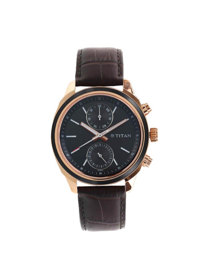 Men Analog Round Shape Leather Wrist Watch - 1733KL03 - 48 Mm