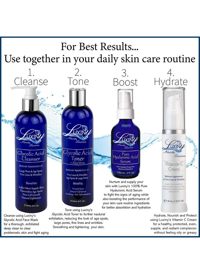 Glycolic Acid Face Wash Exfoliating Cleanser & Pore Minimizer For Women/Men 8 Oz Vegan Natural 10% Aha Facial & Acne Body Wash