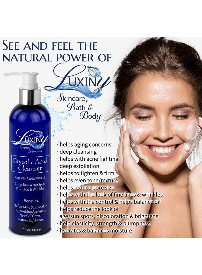 Glycolic Acid Face Wash Exfoliating Cleanser & Pore Minimizer For Women/Men 8 Oz Vegan Natural 10% Aha Facial & Acne Body Wash