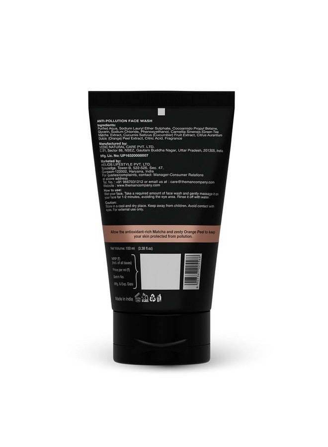 Antipollution Face Wash For Men Removes Dirt & Impurities Fights Blackheads Whiteheads Dark Spots Acne & Pimples Enriched With Orange Peel & Matcha 2*100Ml