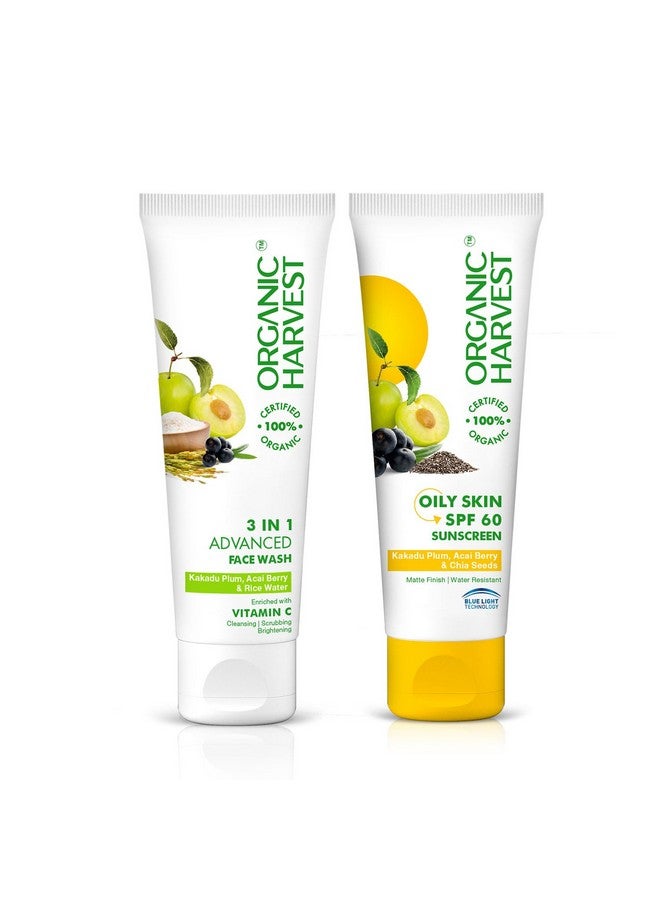 3In1 Face Wash & Sunscreen Spf 60 For Oily Skin Type Combo 100% Organic Paraben & Sulphate Free (Face Wash 100Gm + Sunscreen 100Gm)