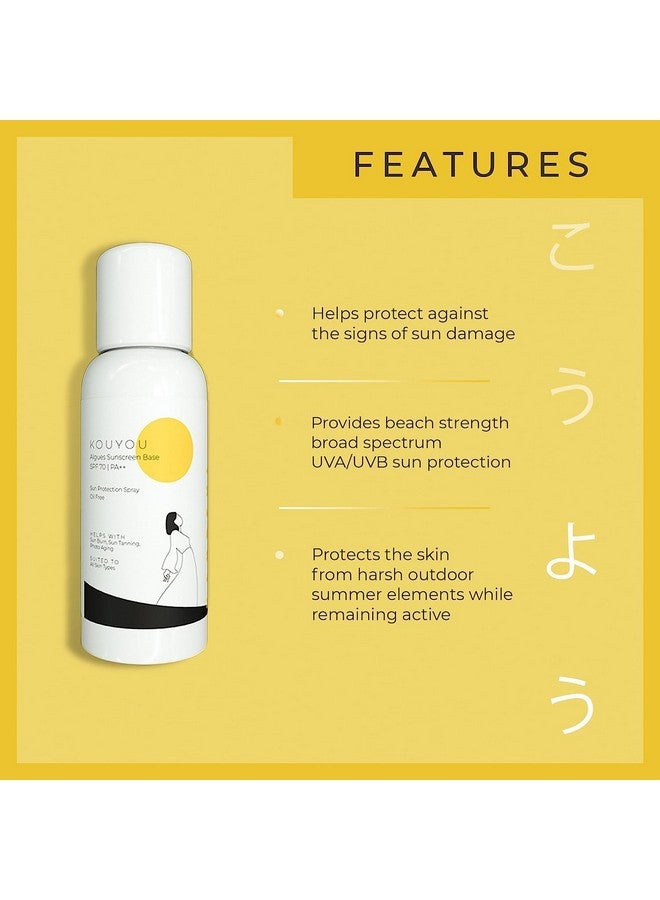 Kouyou Algues Spray Sunscreen Base Spf 70 For Sun Tanning Broad Spectrum Pa ++ With No White Cast For All Skin Type Special Care For Oily Skin 80 Ml