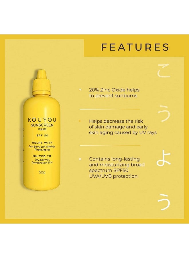 Kouyou Fluid Sunscreen Spf 50 With No White Cast Lightweight & Helps With Uva Uvb Damaged Broad Spectrum Pa ++ For All Skin Type 50 G