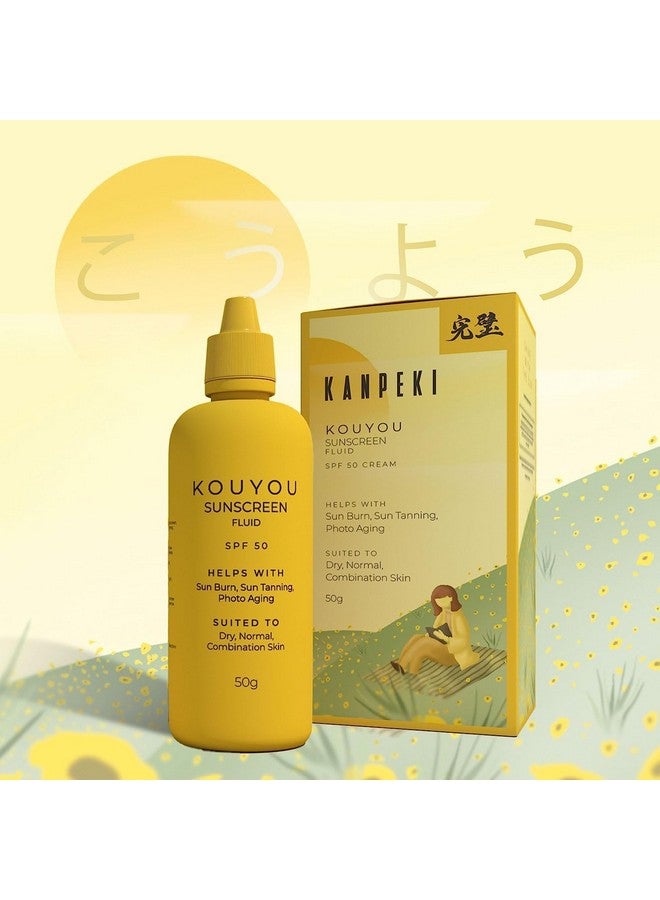 Kouyou Fluid Sunscreen Spf 50 With No White Cast Lightweight & Helps With Uva Uvb Damaged Broad Spectrum Pa ++ For All Skin Type 50 G