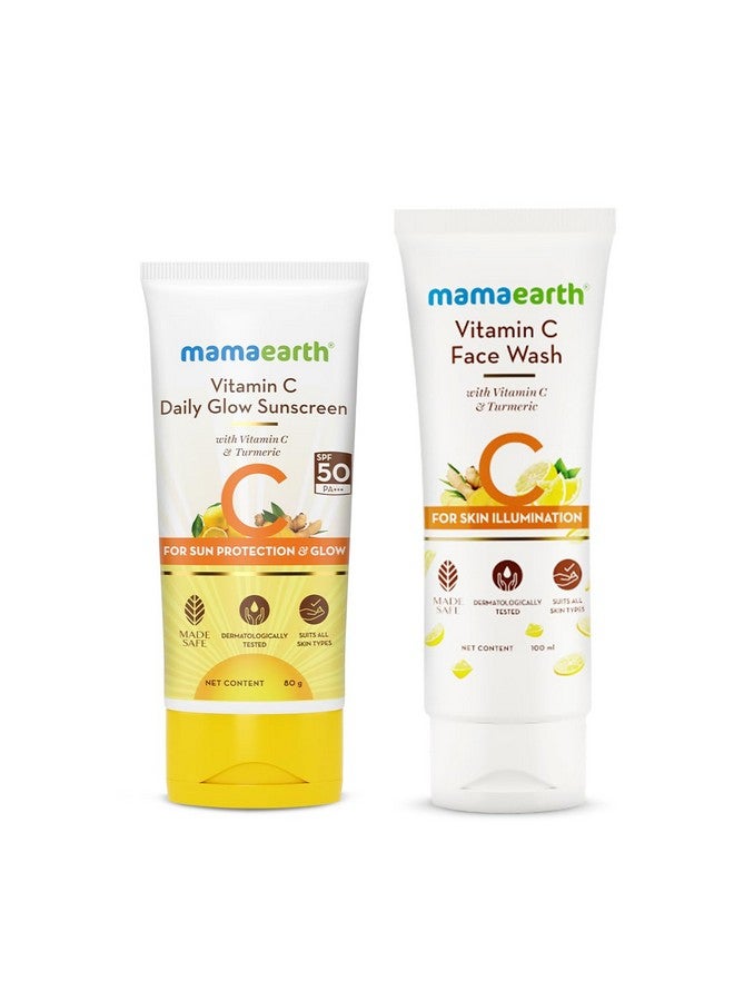 Vitamin C Glow Getter Duo Vitamin C Face Wash (100Ml) & Vitamin C Daily Glow Sunscreen (80G) Brightens Skin Gives Spf 50 & Pa++++ Protection Revives Natural Glow