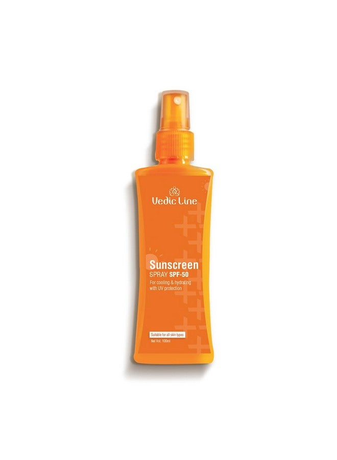 Vedicline Spray Sunscreen Spf50 For All Skin Types With Natural Goodness Of Aloe Barbadensis Leaf Juice Extracts Gives Maximum Sun Protection & Nourishment 100Ml