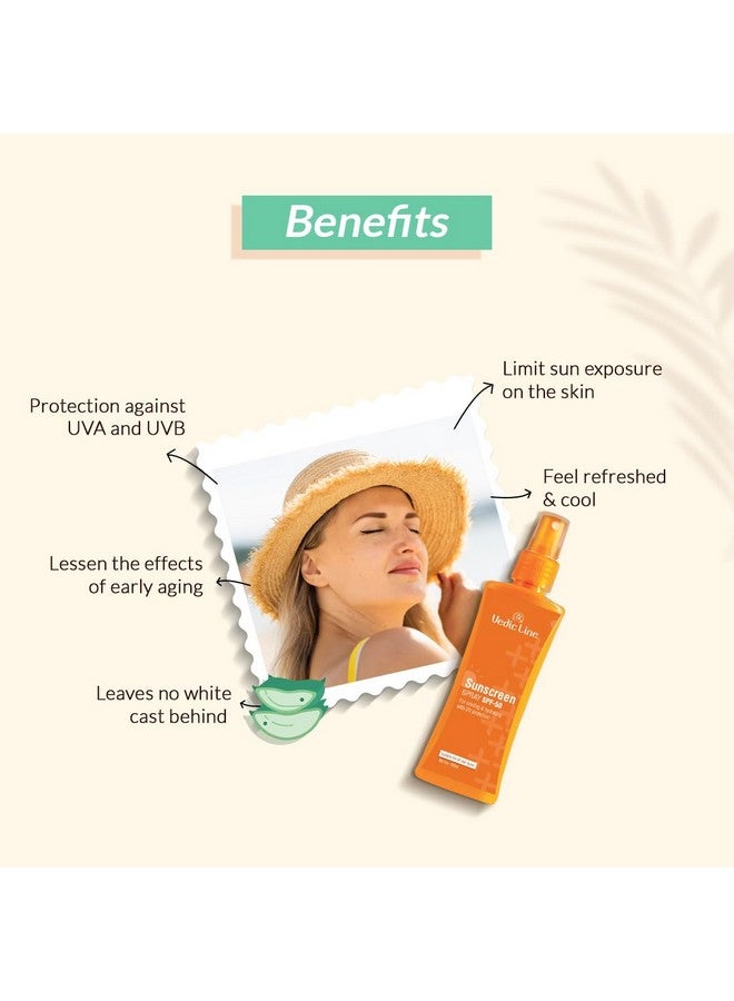 Vedicline Spray Sunscreen Spf50 For All Skin Types With Natural Goodness Of Aloe Barbadensis Leaf Juice Extracts Gives Maximum Sun Protection & Nourishment 100Ml