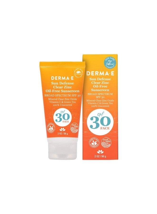 Derma E Sun Defense Mineral Oilfree Sunscreen Spf 30 Face Broad Spectrum Facial Sun Cream Hypoallergenic Fragrance Free Clear Zinc Oxide Protection 2 Oz