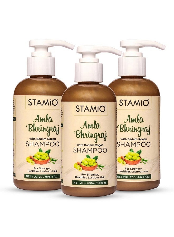 Amla Bhringraj Shampoo For Healthy Hair And Scalp Care Enriched With Badam Rogan Reetha Shikakai Neem Tulsi Natural Cleanser Men & Women 600 Ml (200Ml X 3)