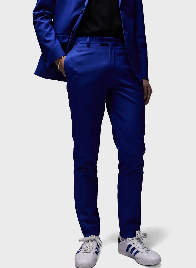 Topman Premium Slim Wool Suit Trouser In Blue