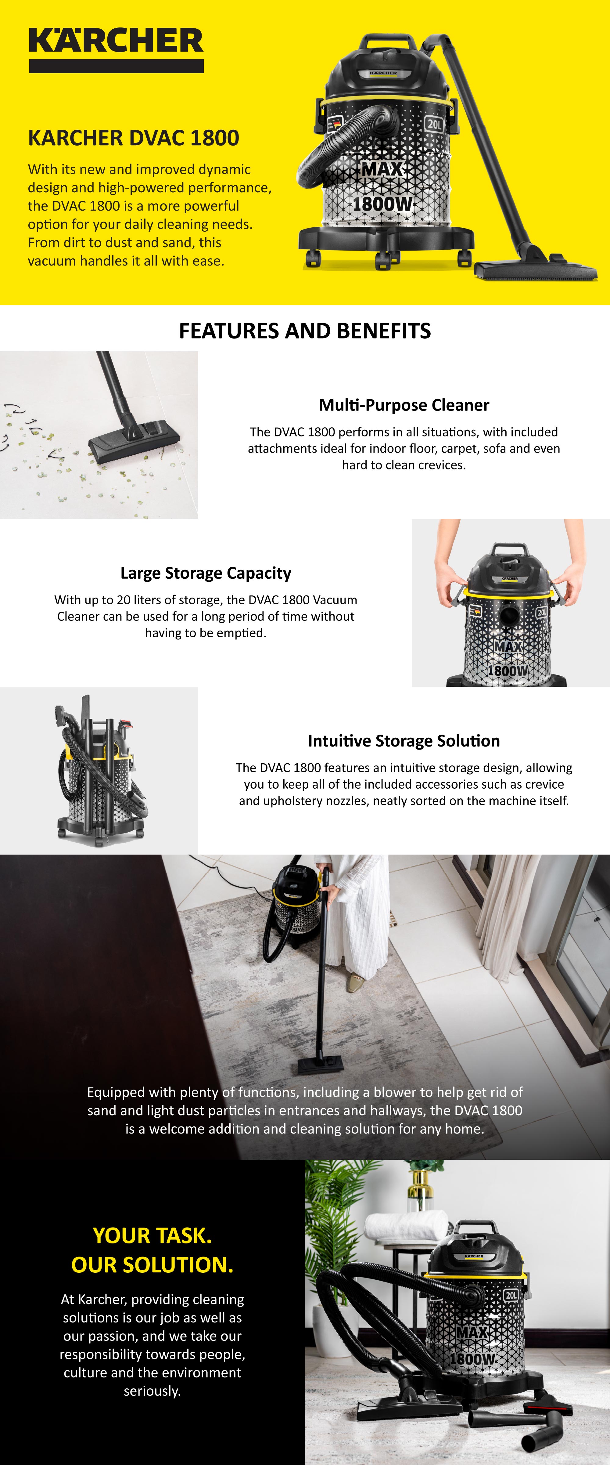 DVAC 1800 Bagless Canister Vacuum Cleaner, 1800W, 20L, Blower Function, Adjustable Suction 20 L 1800 W DVAC 1800 *AE Black