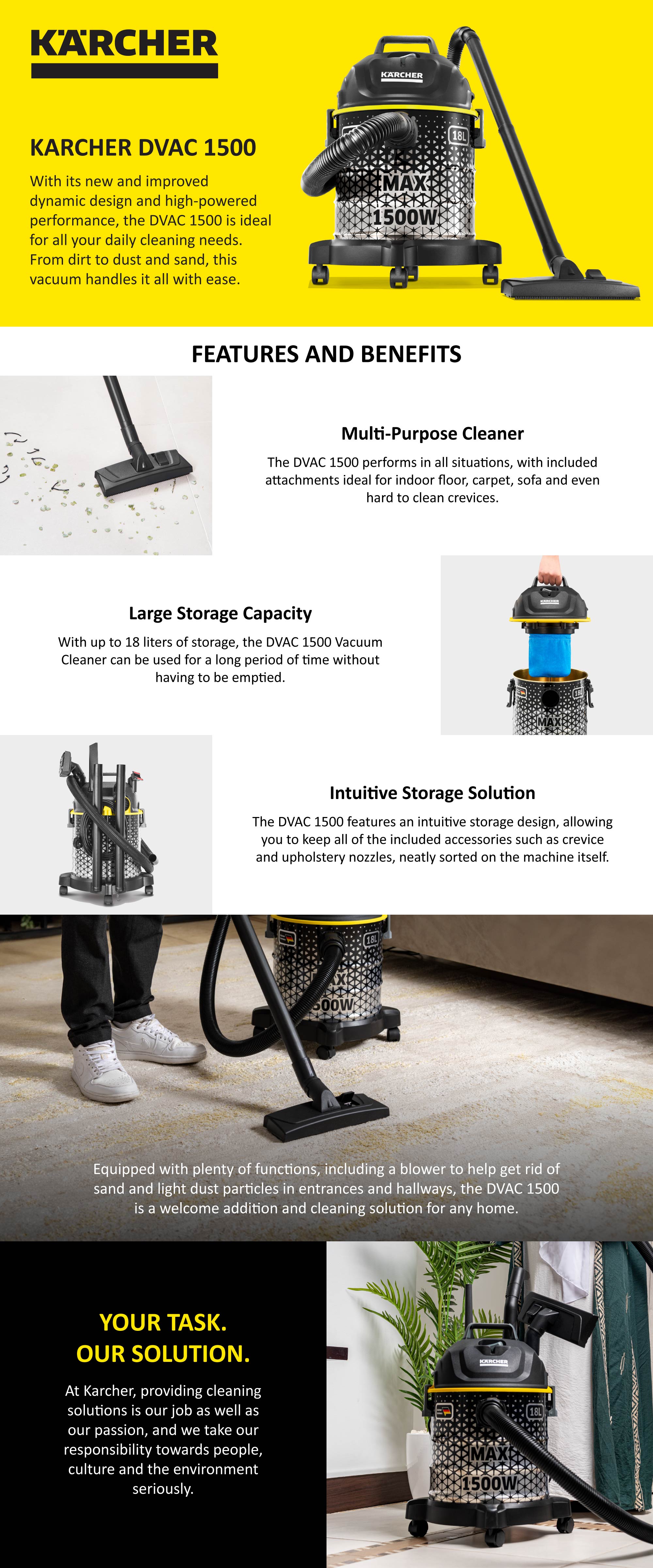 DVAC 1500 Bagless Canister Vacuum Cleaner, 1500W, 18L, Blower Function 18 L 1500 W DVAC AE Black