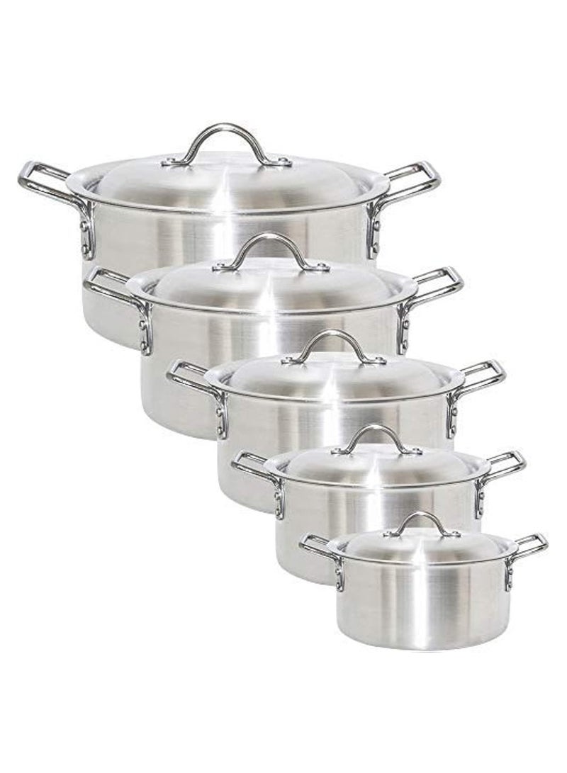 5 Pieces Aluminum Cooking Pot Cookware Set With Handles Silver 20cm 22cm 24cm 26cm 28cm