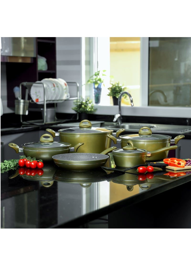 DelCasa 10 Piece Non Stick Cookware Set, Suitable for gas, ceramic, halogen, induction, hot plate