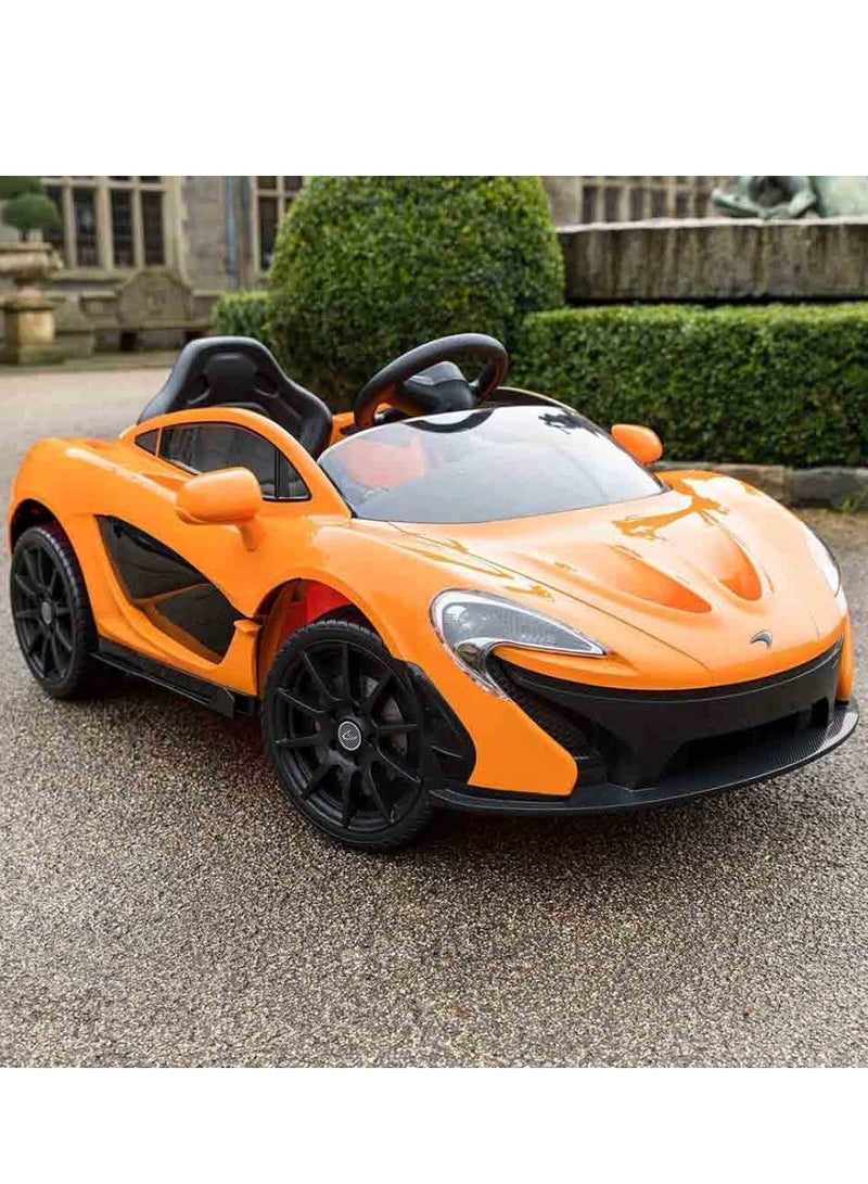 Kids Licensed McLaren Rechargeable Battery Operated Car For Kids Ride On Boys Girls Baby Car With Remote Music Led Light Kids Car Electric Car Battery Operated Ride On Car For Kids 12V -Orange