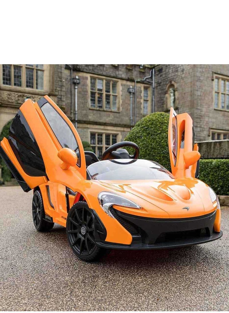 Kids Licensed McLaren Rechargeable Battery Operated Car For Kids Ride On Boys Girls Baby Car With Remote Music Led Light Kids Car Electric Car Battery Operated Ride On Car For Kids 12V -Orange