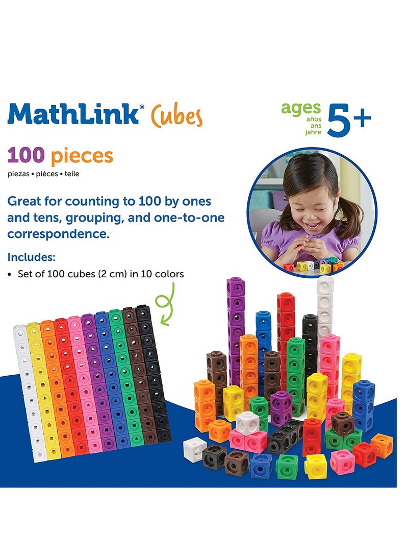 MathLink Cubes Set of 100 Cubes Ages 5+ Kindergarten STEM Activities Math Manipulatives and Counters Homeschool and Teacher Supplies