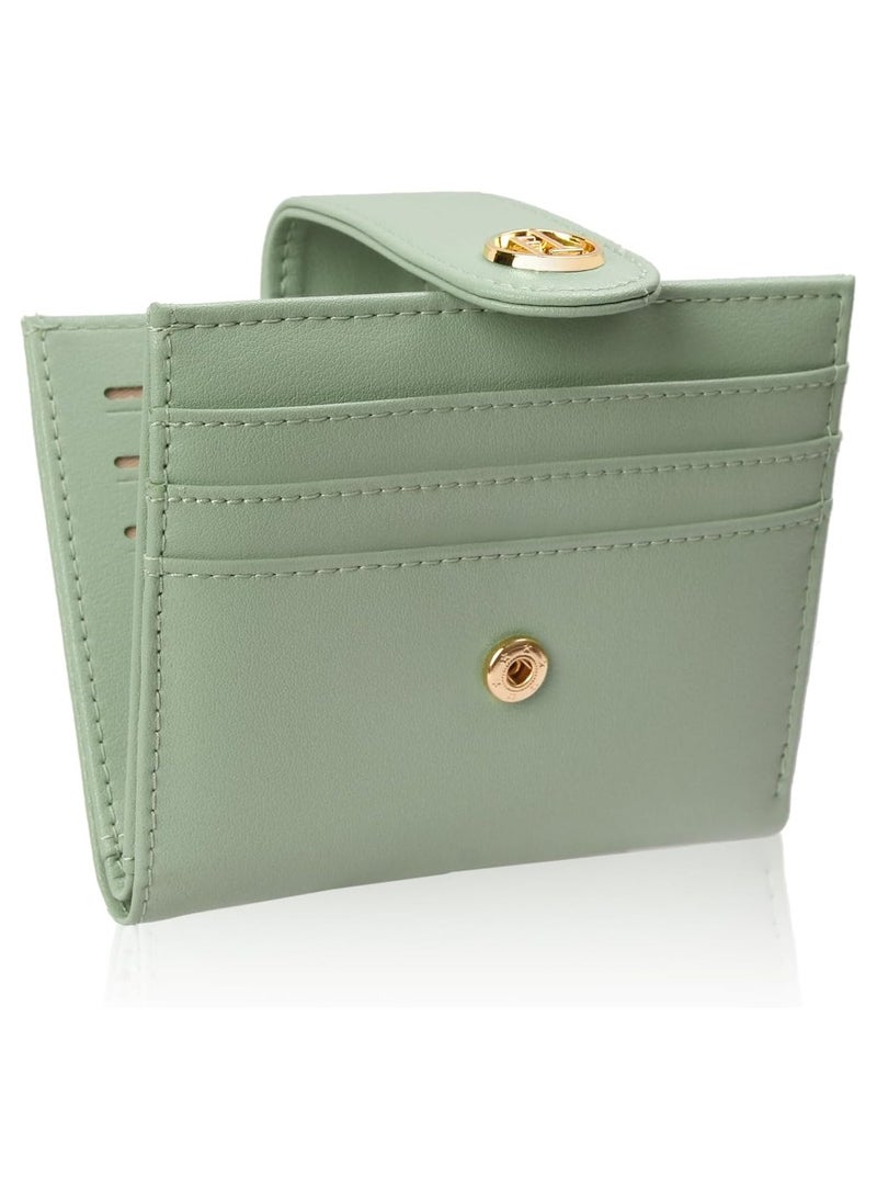 FUNTOR Small Wallets for Women,Ladies Slim Bifold Credit Card Holder with Zipper Coin Pocket(Green)