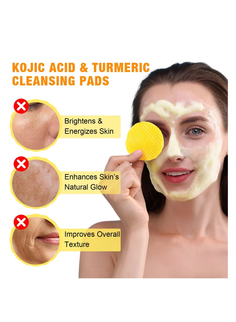 50Pcs Kojic Acid & Turmeric Cleansing Pads for Dark Spots Turmeric Kojic Acid Cleansing Pads Helps Balance Skin Oil & Water Fade Spot Remove Excess Keratin Clean Oil Refines Pores