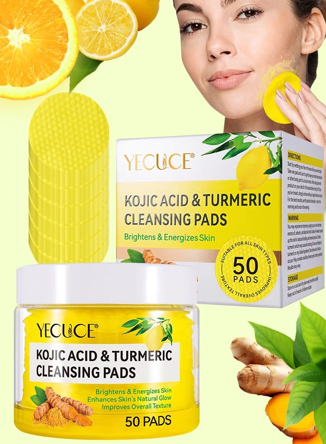 50Pcs Kojic Acid & Turmeric Cleansing Pads for Dark Spots Turmeric Kojic Acid Cleansing Pads Helps Balance Skin Oil & Water Fade Spot Remove Excess Keratin Clean Oil Refines Pores