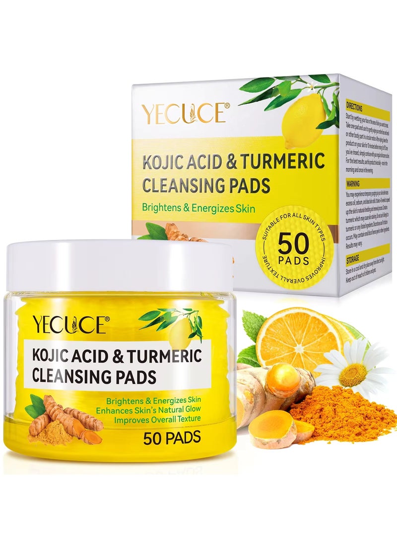 50Pcs Kojic Acid & Turmeric Cleansing Pads for Dark Spots Turmeric Kojic Acid Cleansing Pads Helps Balance Skin Oil & Water Fade Spot Remove Excess Keratin Clean Oil Refines Pores