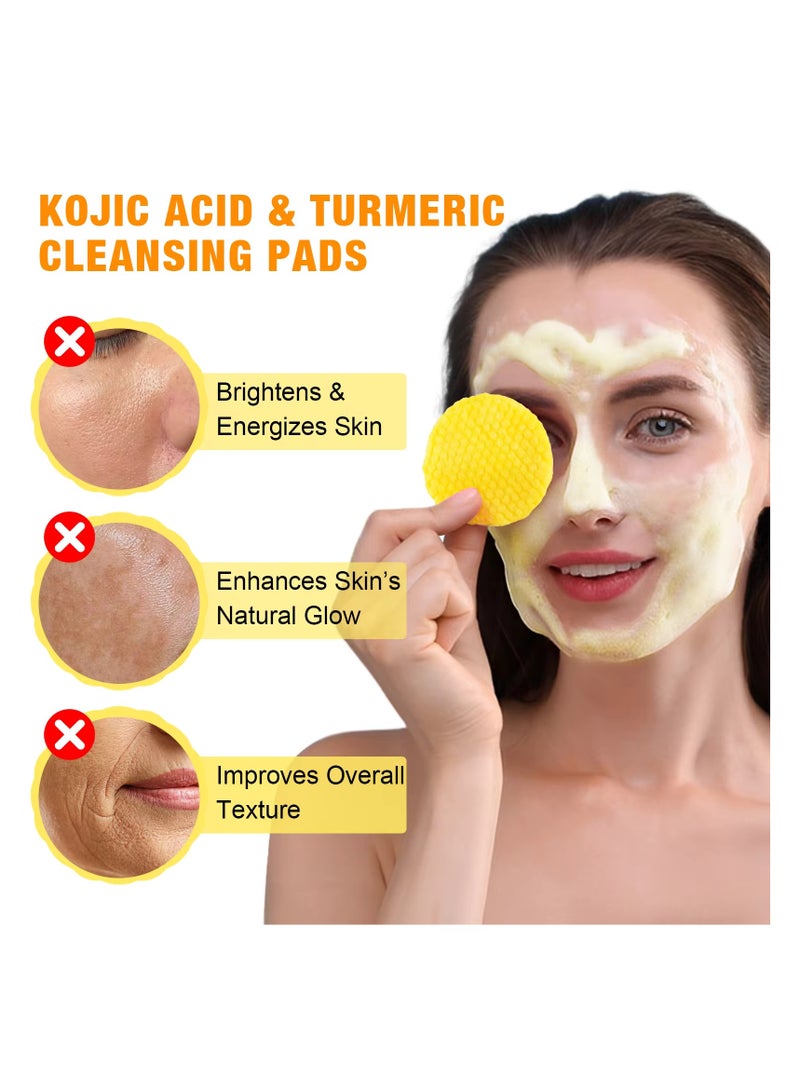 50Pcs Kojic Acid & Turmeric Cleansing Pads for Dark Spots Turmeric Kojic Acid Cleansing Pads Helps Balance Skin Oil & Water Fade Spot Remove Excess Keratin Clean Oil Refines Pores