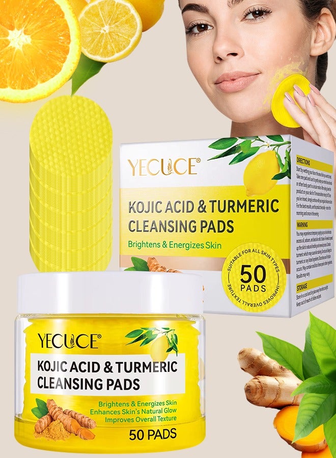 50Pcs Kojic Acid & Turmeric Cleansing Pads for Dark Spots Turmeric Kojic Acid Cleansing Pads Helps Balance Skin Oil & Water Fade Spot Remove Excess Keratin Clean Oil Refines Pores