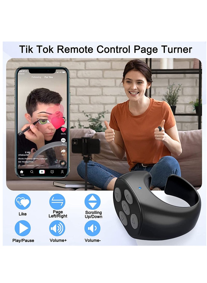 Remote Control Scrolling Ring for Tiktok Page Turner, Wireless Camera Shutter Selfie Button for iPhone Android iPad Cell Phone Remote Clicker Kindle App, Simulate Mouse Operation - Black