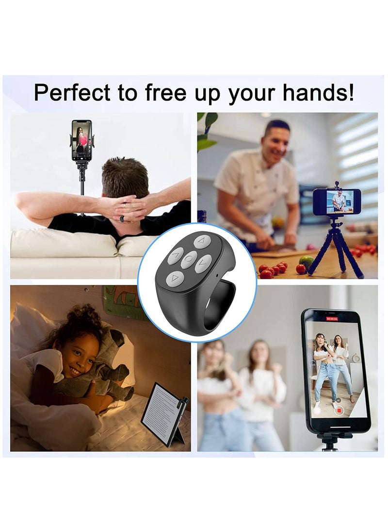 Remote Control Scrolling Ring for Tiktok Page Turner, Wireless Camera Shutter Selfie Button for iPhone Android iPad Cell Phone Remote Clicker Kindle App, Simulate Mouse Operation - Black