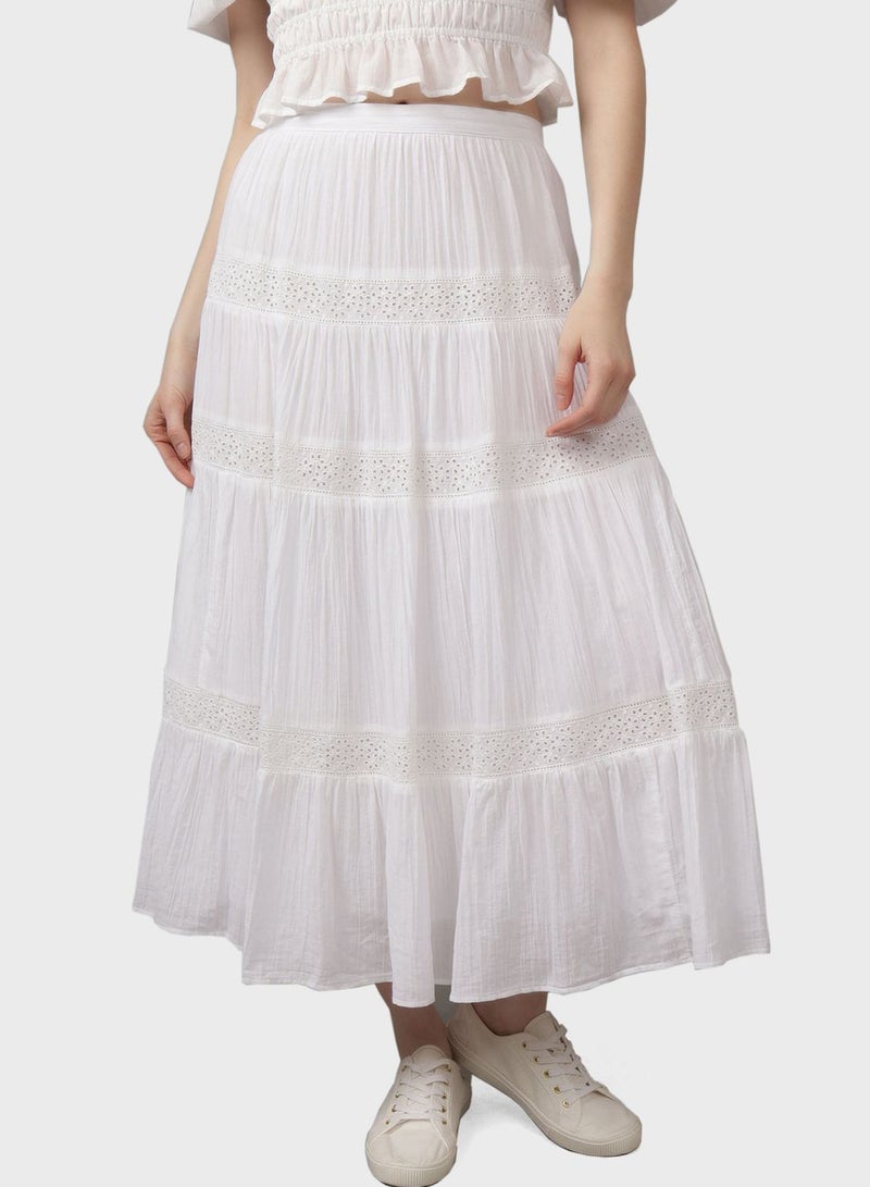 Lace Detail High Waist Tiered  Sktirt