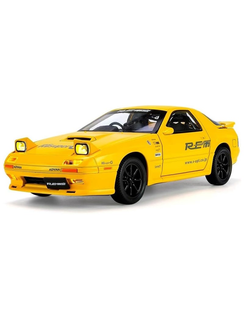 1/24 Mazda Rx7 Diecast Car Model, Kids Toy Diecast Car With Lights And Sounds, Gift For Adults And Kids, Decoration, Collectible For Car Lovers. (Yellow)