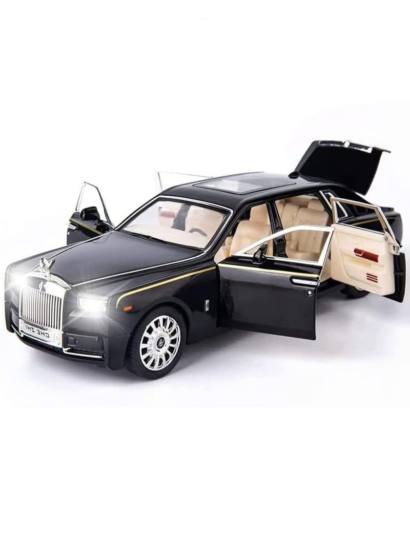 Exquisite Car Model 1/24 Rolls-Royce Phantom Model Car, Zinc Alloy Pull Back Toy Car With Sound And Light, Suitable For Children Boys Girls Gift. (Black)