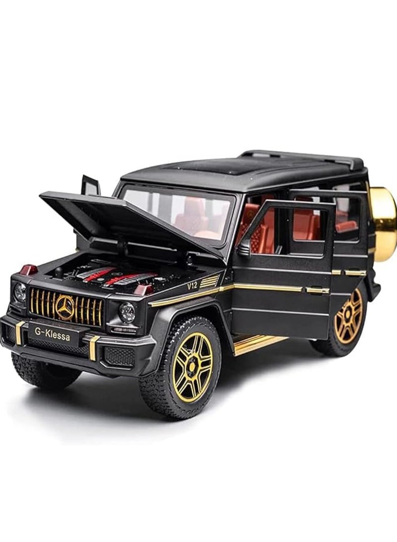 Exquisite 1/24 Mercedes-Benz G63 AMG Model Car, Zinc Alloy Pull Back Toy Car with Sound and Light, Suitable for Kids Boys Girls Gift (Black)