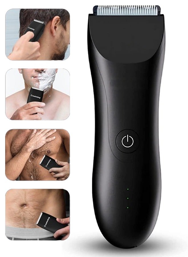Electric Body Hair Trimmer Waterproof Wet Dry Cordless Body Groomer Ball Back Shavers Fast Charging Replaceable Ceramic Blade Pubic Hair Trimmer Body Groomer Kit for Full Body Grooming