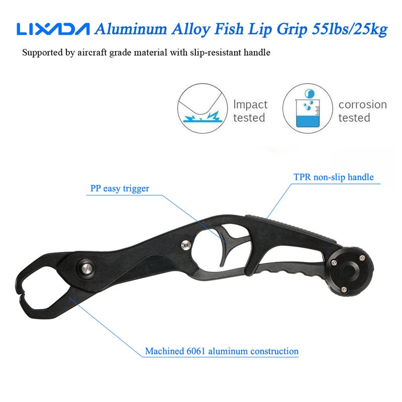 Lightweight Aluminum Fish Lip Gripper Fishing Grab Tool 25.5cm