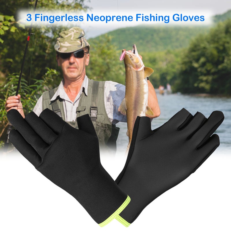 3-Fingerless Anti-Slip Water Resistant Outdoor Neoprene Fishing Gloves For Men 22cm