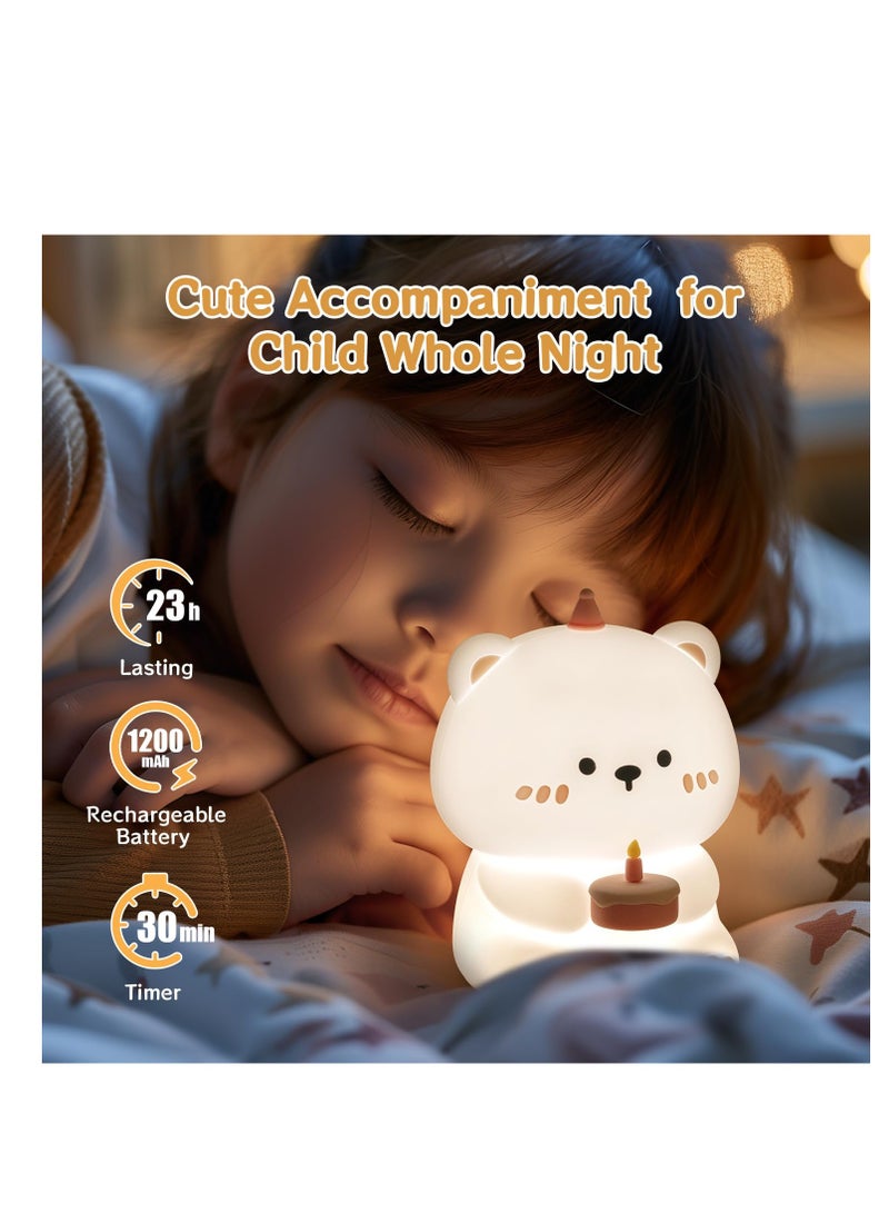 Cake Bear Night Lamp for Kids - Ambient Nursery Light with 30 Min Auto-Off, Ideal Birthday Gift for Toddlers & Babies