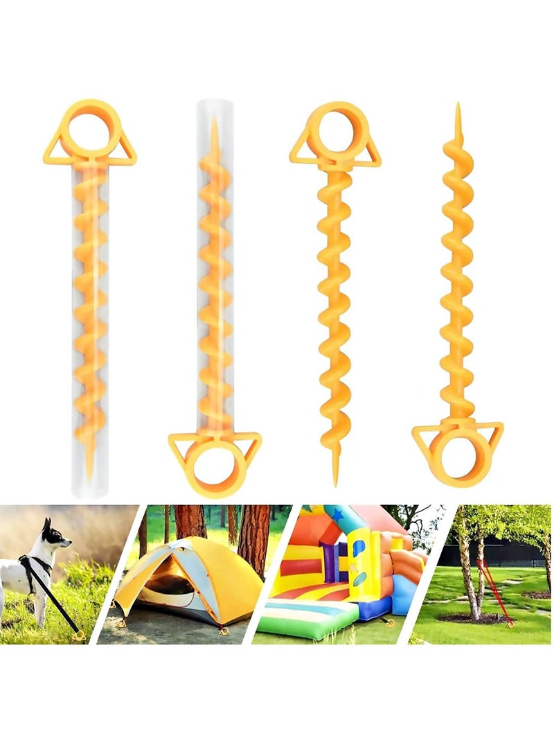 4 Pieces yellow Canopy Stakes Tent Pegs, Screw Spiral Tent Ground Anchor Stakes, Heavy Duty Screw Shape Ground Anchor Nail for Camping, Sandbeach, Rain Tarps, and Hiking.