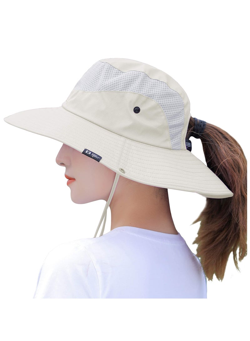 Sun Hats, Bucket Hat Summer Sun Outdoor UV Protection Foldable Mesh Wide Brim for Beach Fishing Men Women (White)