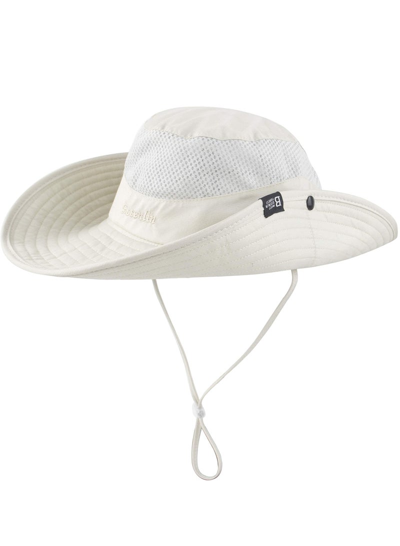 Sun Hats, Bucket Hat Summer Sun Outdoor UV Protection Foldable Mesh Wide Brim for Beach Fishing Men Women (White)