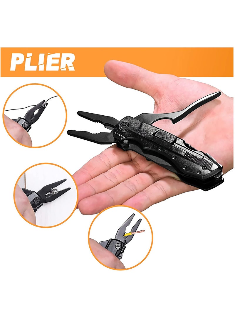 Multitool,5-in-1 Survival Tool with portable Multi-plier Durable Stainless Steel Multi-Tool Multi-Purpose Screwdriver Spring-Action Plier with Pouch & Bits for Survival, Outdoor & More