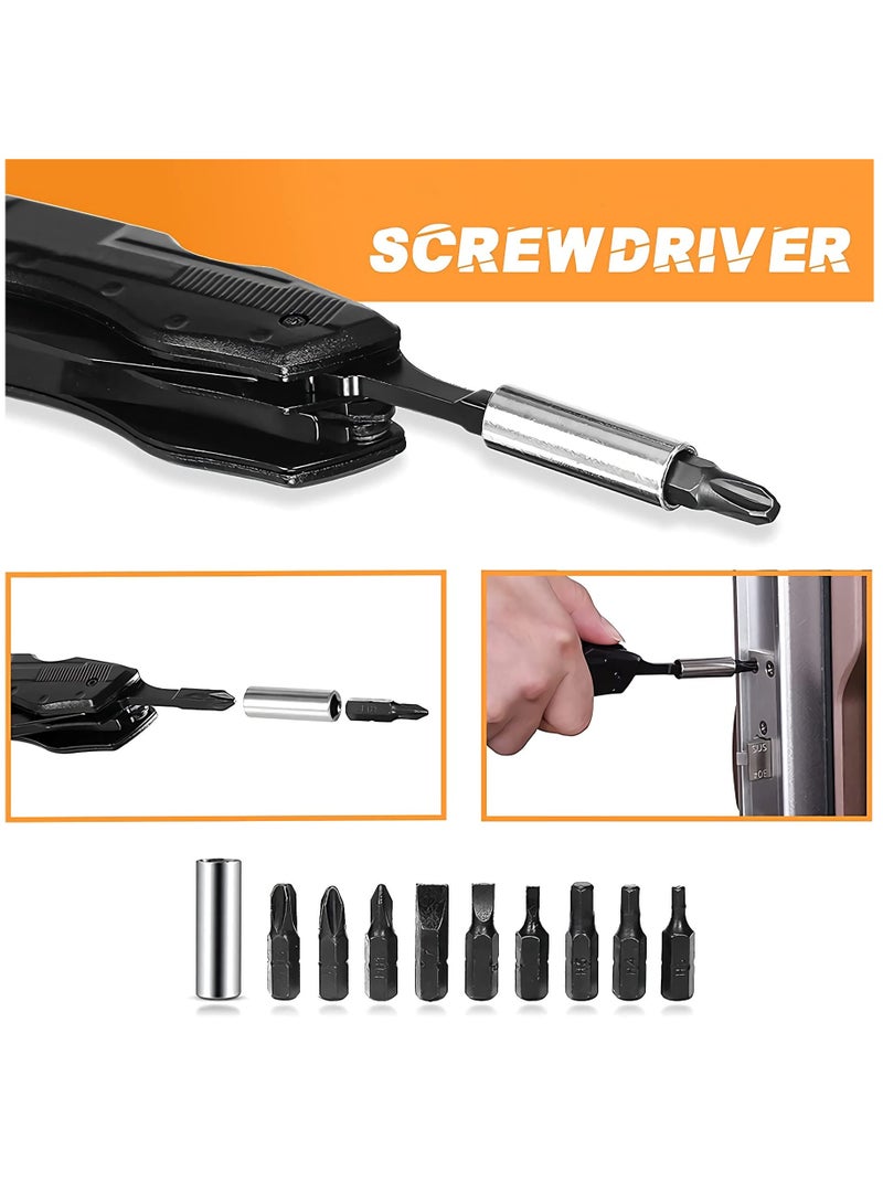 Multitool,5-in-1 Survival Tool with portable Multi-plier Durable Stainless Steel Multi-Tool Multi-Purpose Screwdriver Spring-Action Plier with Pouch & Bits for Survival, Outdoor & More