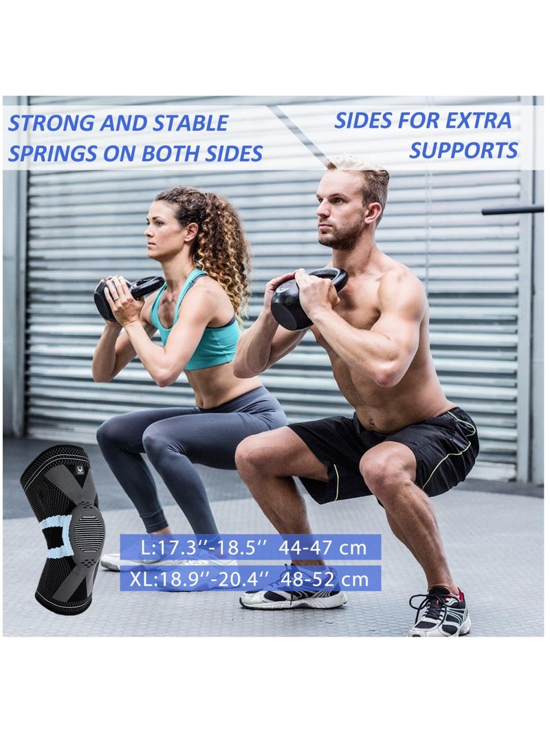 Knee Brace with Patella Pad & Side Stabilizers, Non-Slip Knee Support for Joint Knee Pain Relief Women and Men, Knee Support for Working, Running, Weightlifting, Fitness-1 Pair, L Size