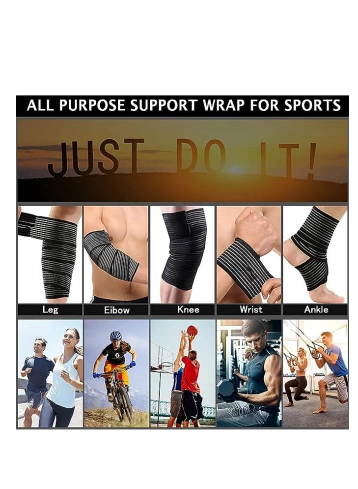 Knee Wraps for Leg Calf Thigh Extra Long Elastic, All Purpose Support Wrap Brace Compression Bandage for Pain Relief Weightlifting, Powerlifting Squats, for Men & Women (Black) (2Pcs)