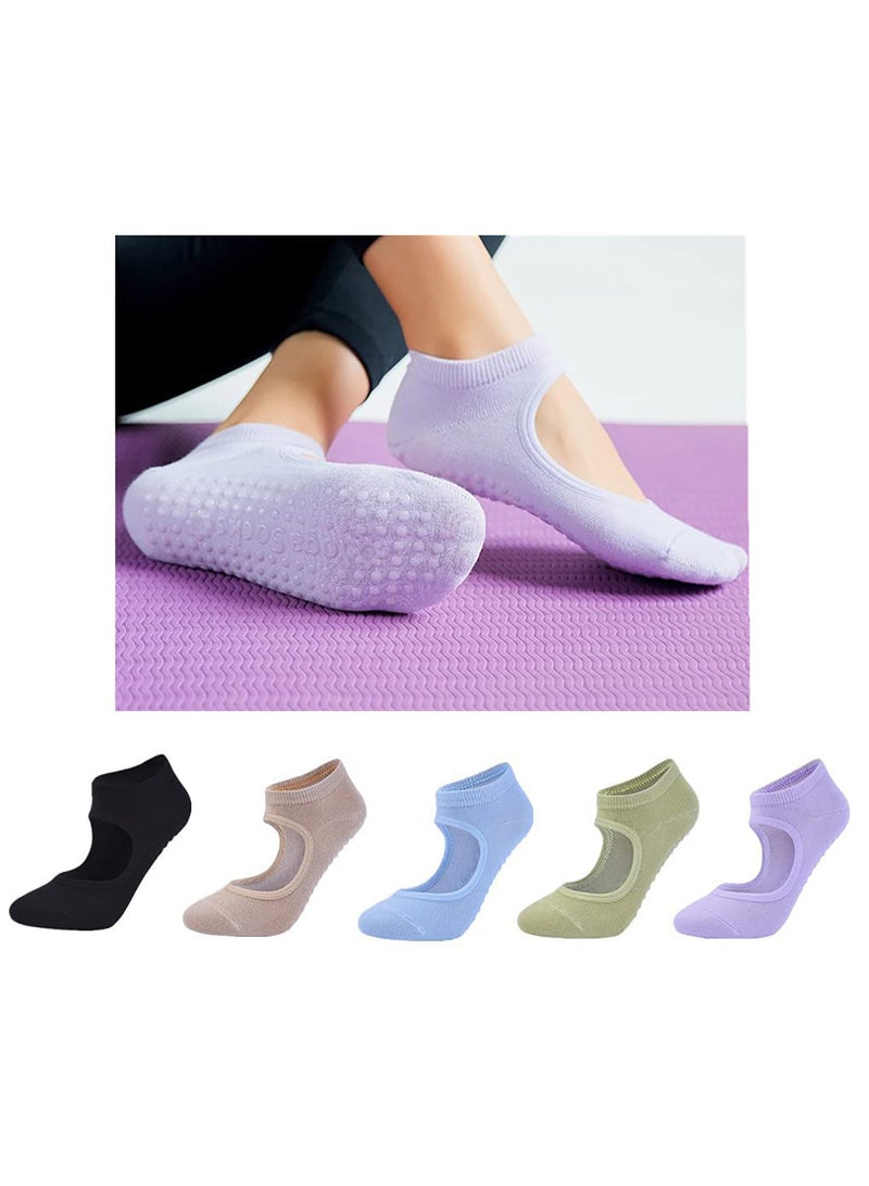 Ladies Anti-Slip Yoga Socks, Pilates Socks, Anti-Slip Grip Socks for Sports Dance Backless Professional Anti-Slip Pilates Fitness(6 Pairs)