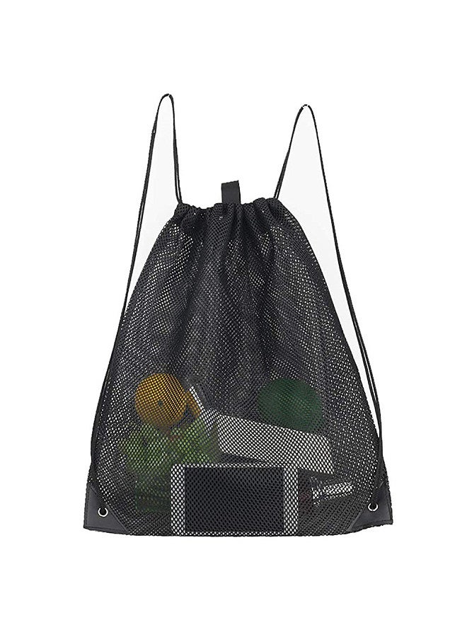 Mesh Bag Portable Drawstring Storage Backpack Heavy-Duty Sport Equipment Storage Bag for Beaching Swimming Gym Shopping