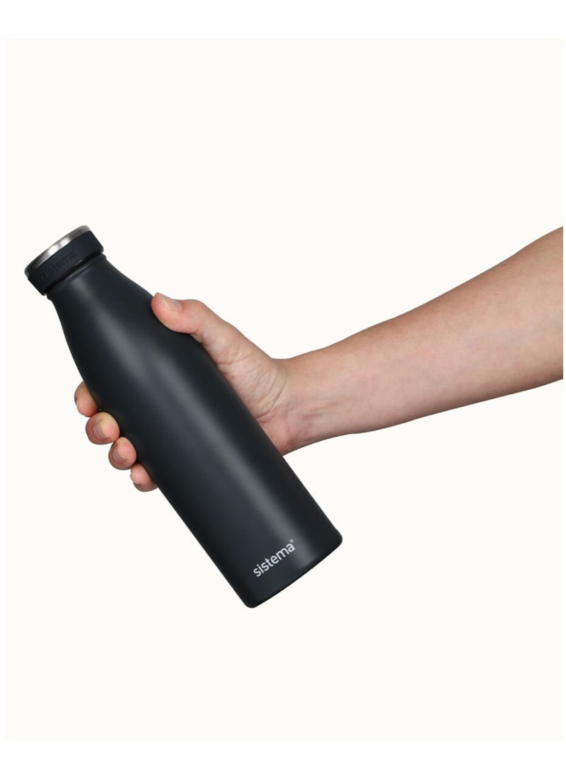 Sistema Hydrate Stainless Steel Water Bottle, 500 ml Leak-Proof Reusable BPA & Phthalate Free Double Wall Vacuum Insulation Keeps Cold for 12 hrs, Hot 6 hrs, Ocean Black